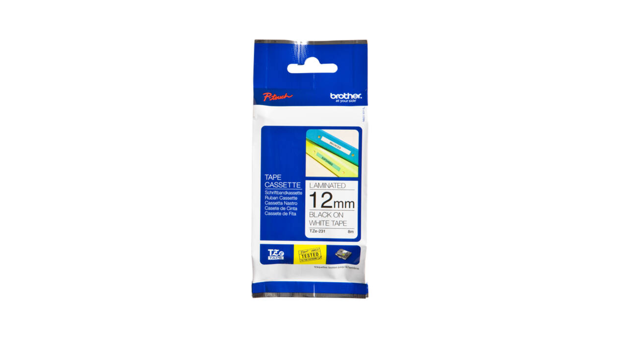 Labeltape Brother P-touch TZe-231 standaard 12mm zwart op wit