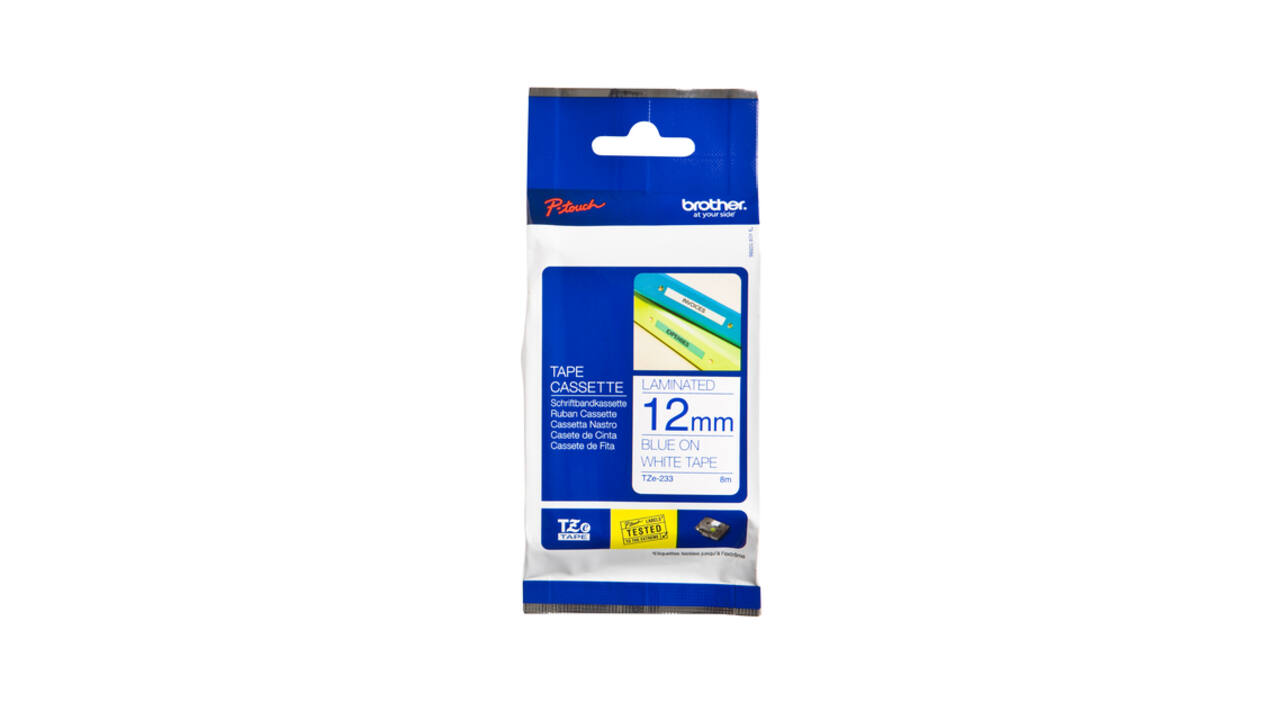 Labeltape Brother P-touch TZe-233 standaard 12mm blauw op wit