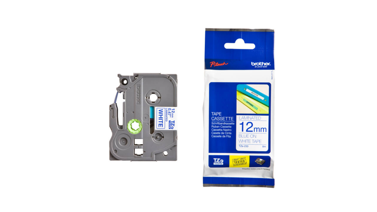 Labeltape Brother P-touch TZe-233 standaard 12mm blauw op wit