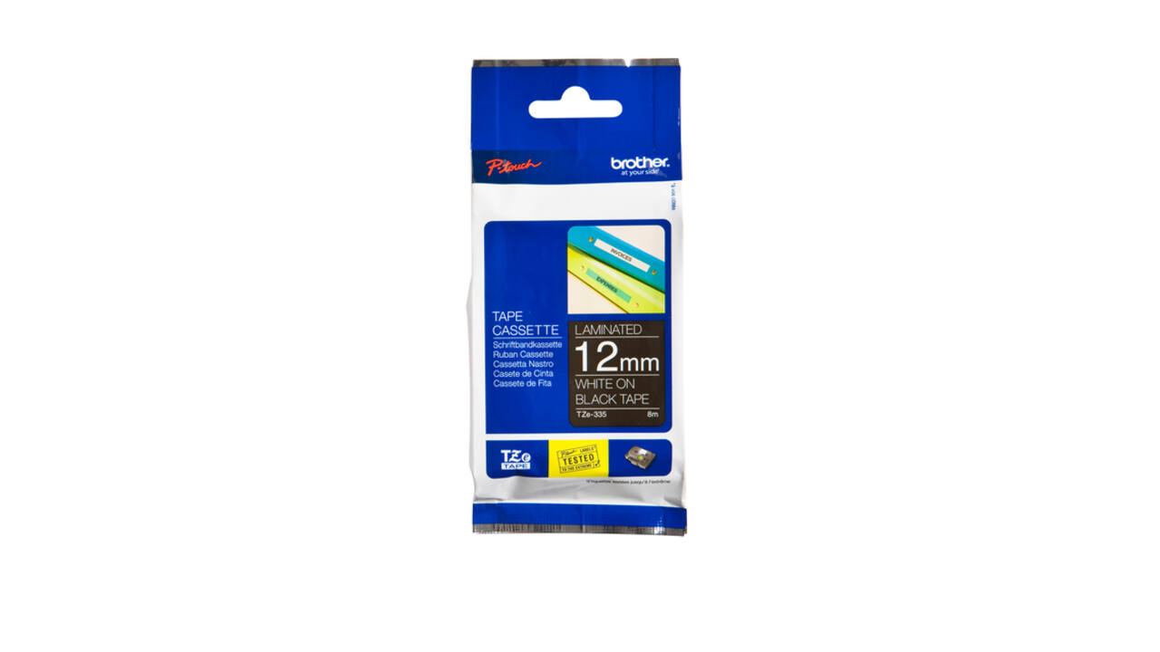 Labeltape Brother P-touch TZe-335 standaard 12mm wit op zwart