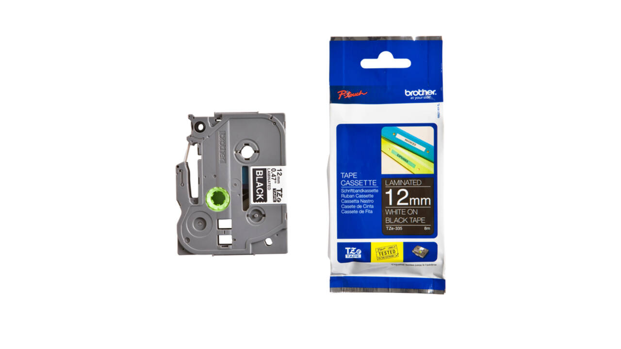 Labeltape Brother P-touch TZe-335 standaard 12mm wit op zwart