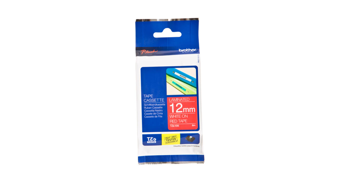 Labeltape Brother P-touch TZe-435 standaard 12mm wit op rood