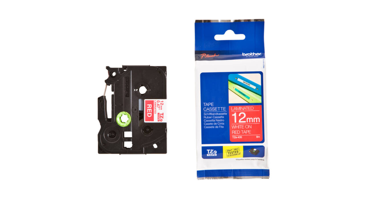 Labeltape Brother P-touch TZe-435 standaard 12mm wit op rood