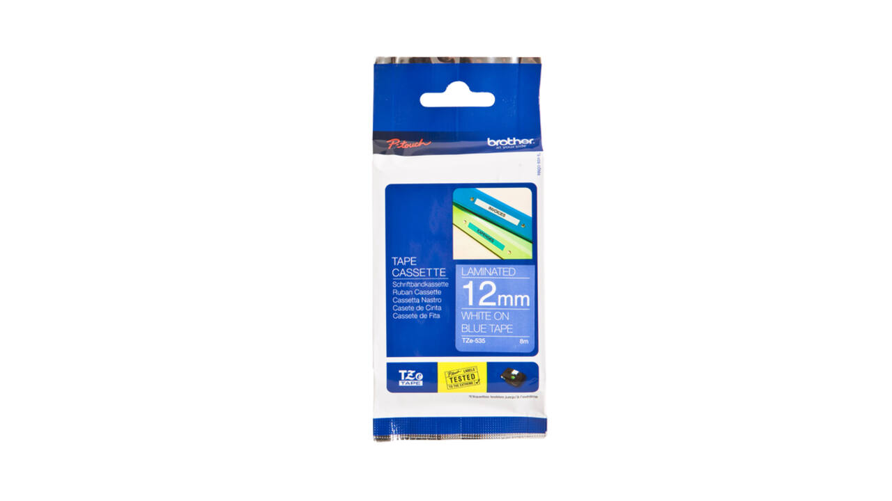 Labeltape Brother P-touch TZe-535 standaard 12mm wit op blauw