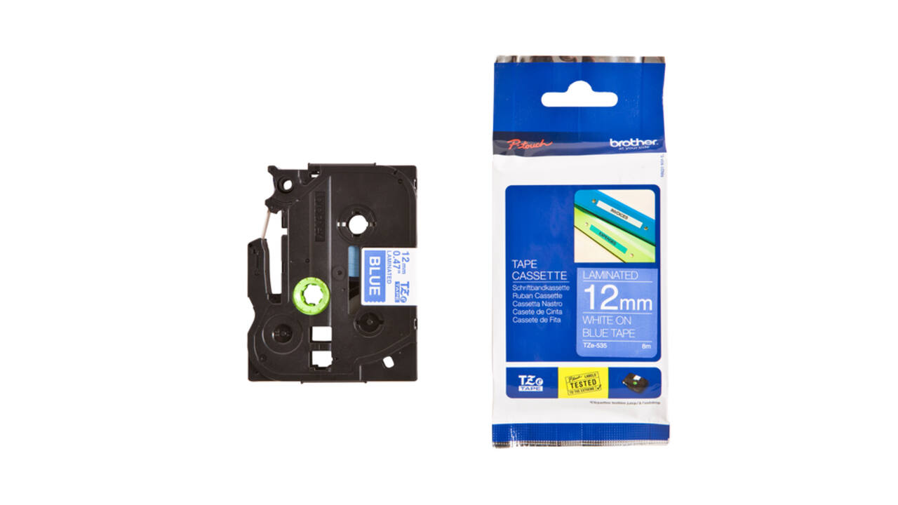 Labeltape Brother P-touch TZe-535 standaard 12mm wit op blauw