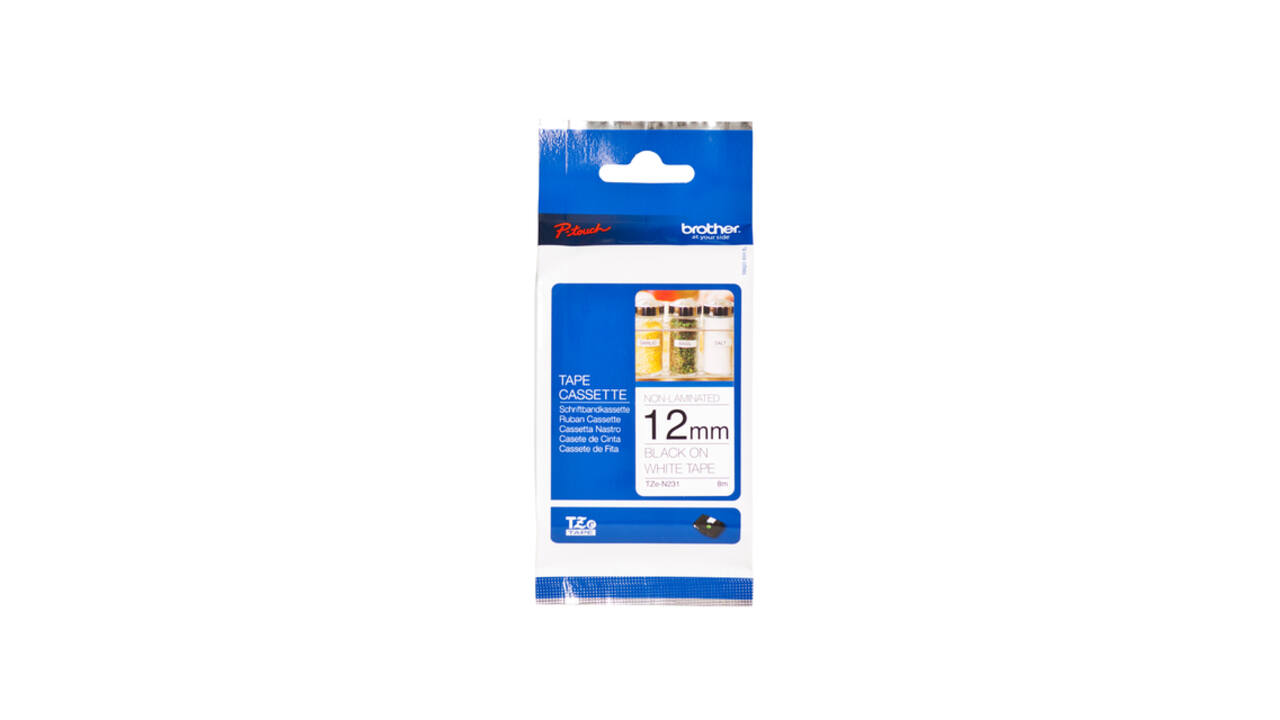 Labeltape Brother P-touch TZe-N231 ongelamineerd 12mm zwart op wit