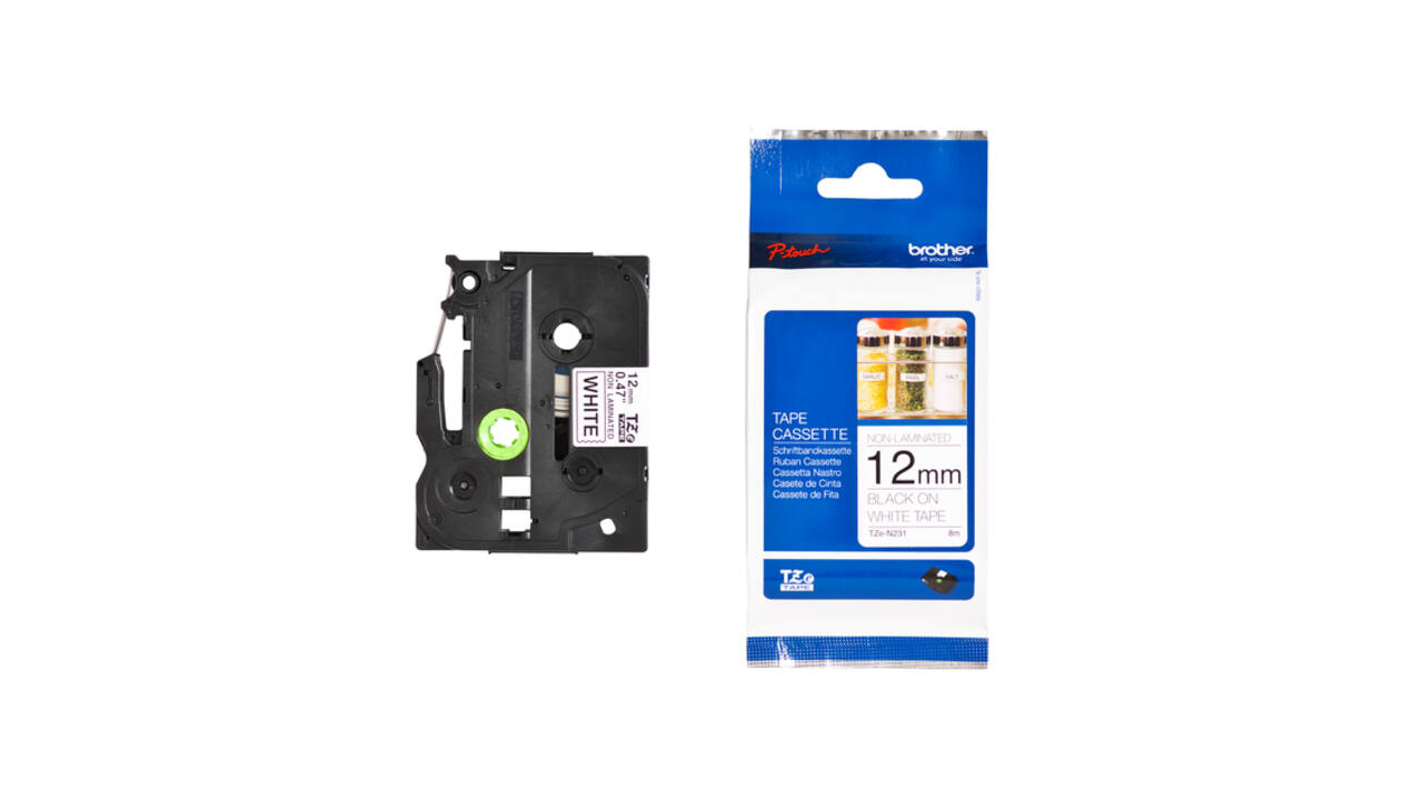 Labeltape Brother P-touch TZe-N231 ongelamineerd 12mm zwart op wit