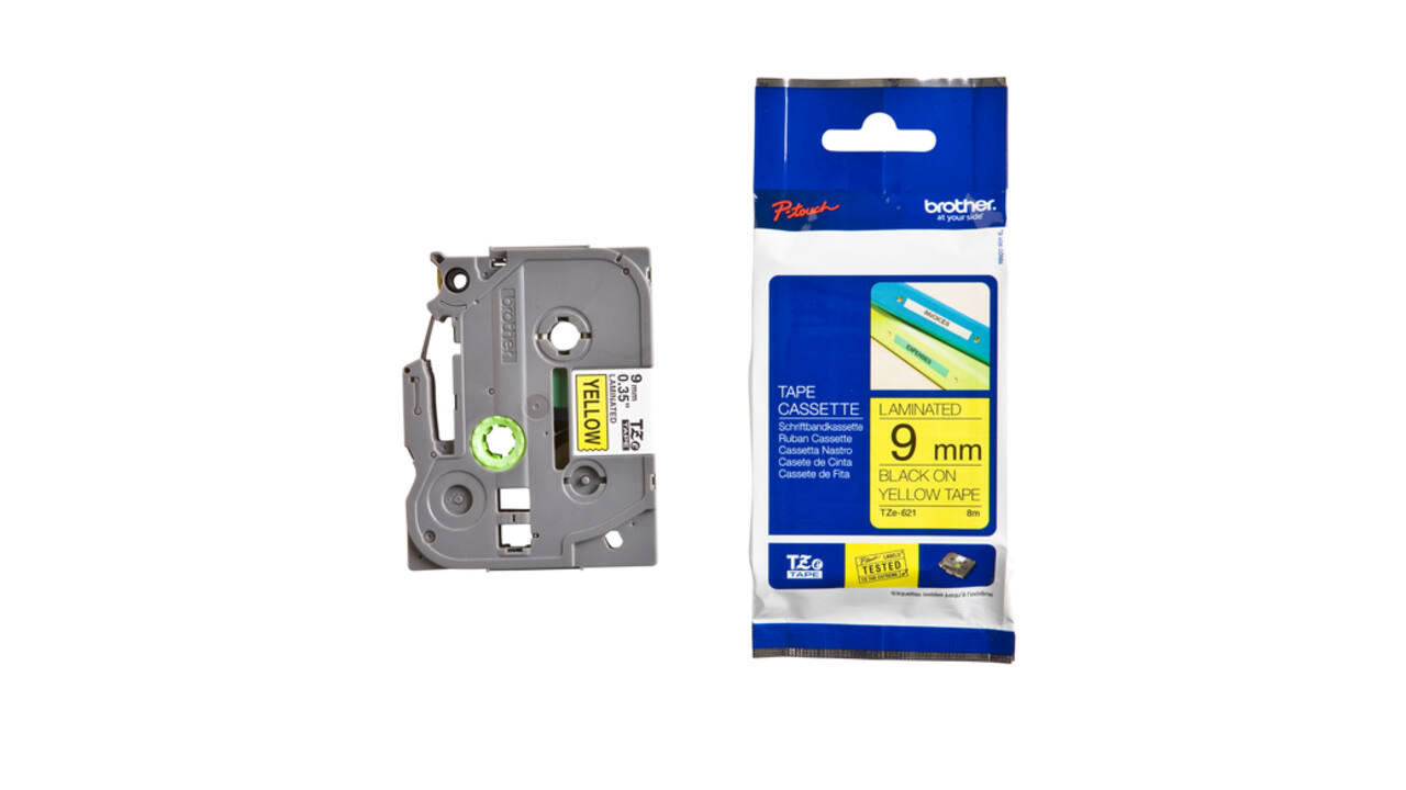 Labeltape Brother P-touch TZe-621 standaard 9mm zwart op geel