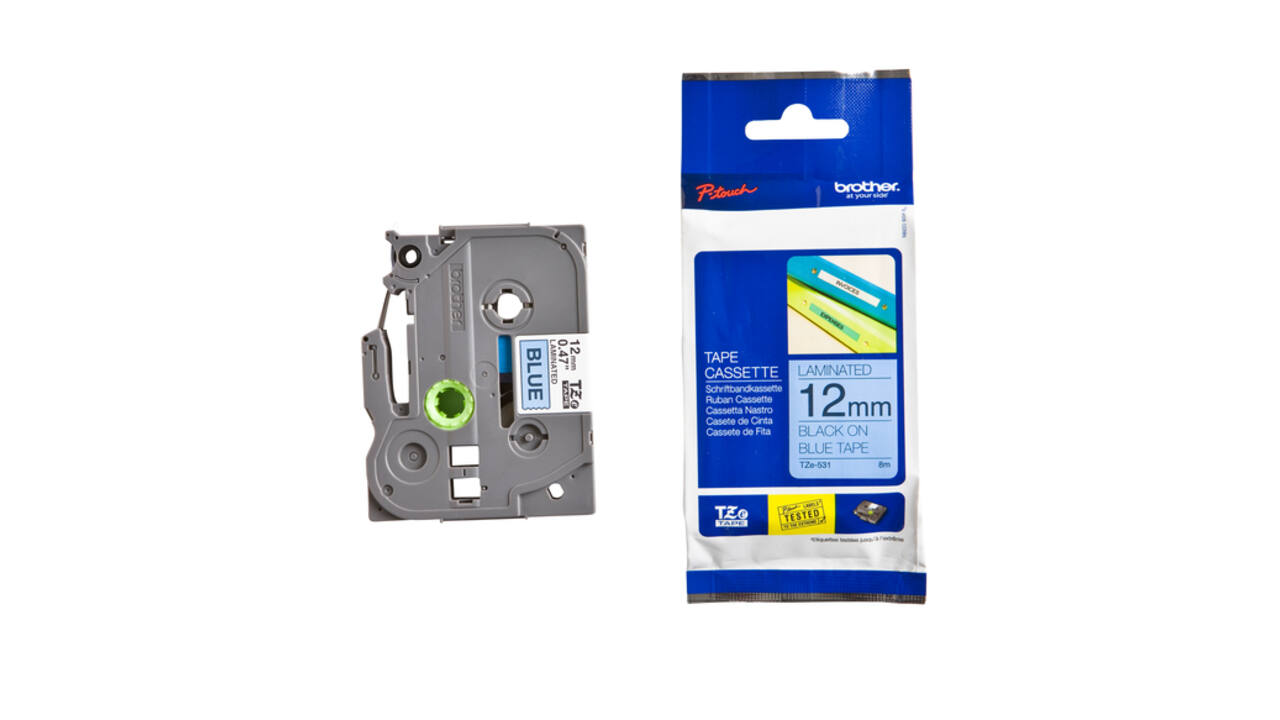 Labeltape Brother P-touch TZe-531 standaard 12mm zwart op blauw
