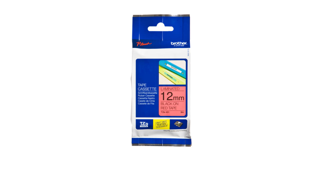 Labeltape Brother P-touch TZe-431 standaard 12mm zwart op rood