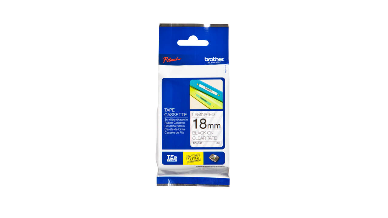 Labeltape Brother P-touch TZe-141 standaard 18mm zwart op transparant
