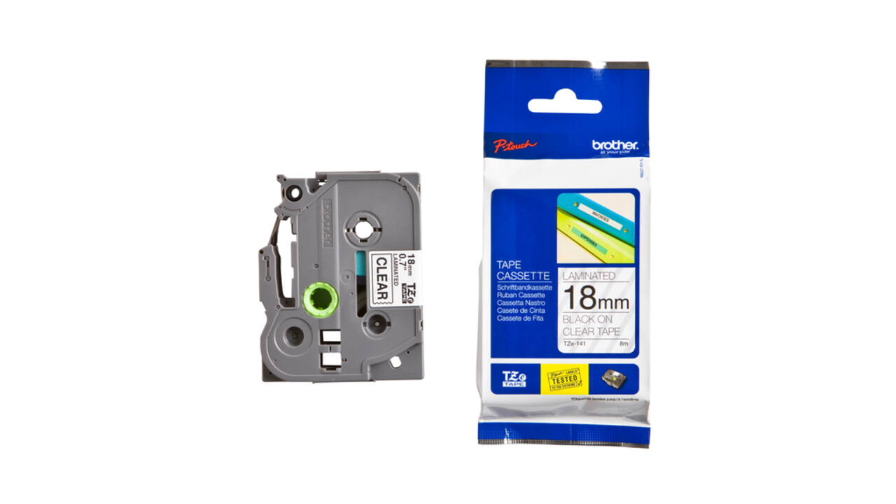 Labeltape Brother P-touch TZe-141 standaard 18mm zwart op transparant