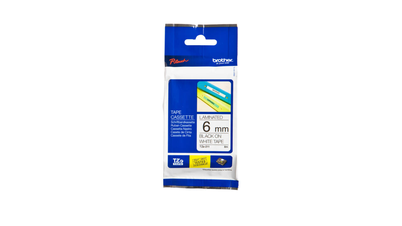 Labeltape Brother P-touch TZe-211 standaard 6mm zwart op wit
