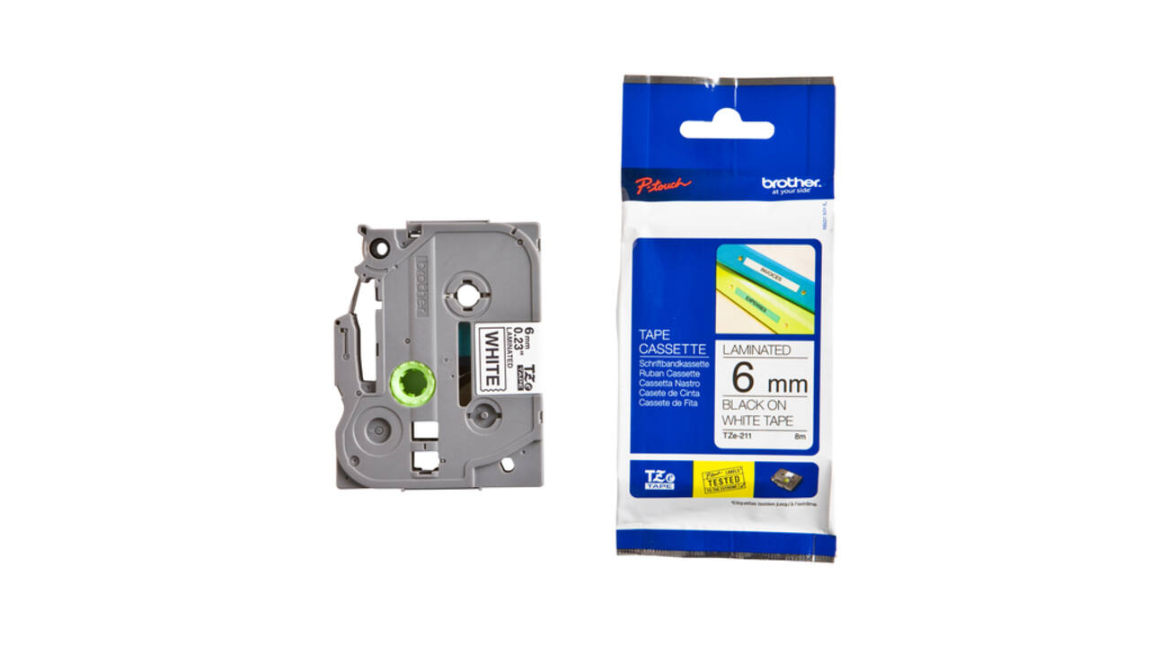 Labeltape Brother P-touch TZe-211 standaard 6mm zwart op wit