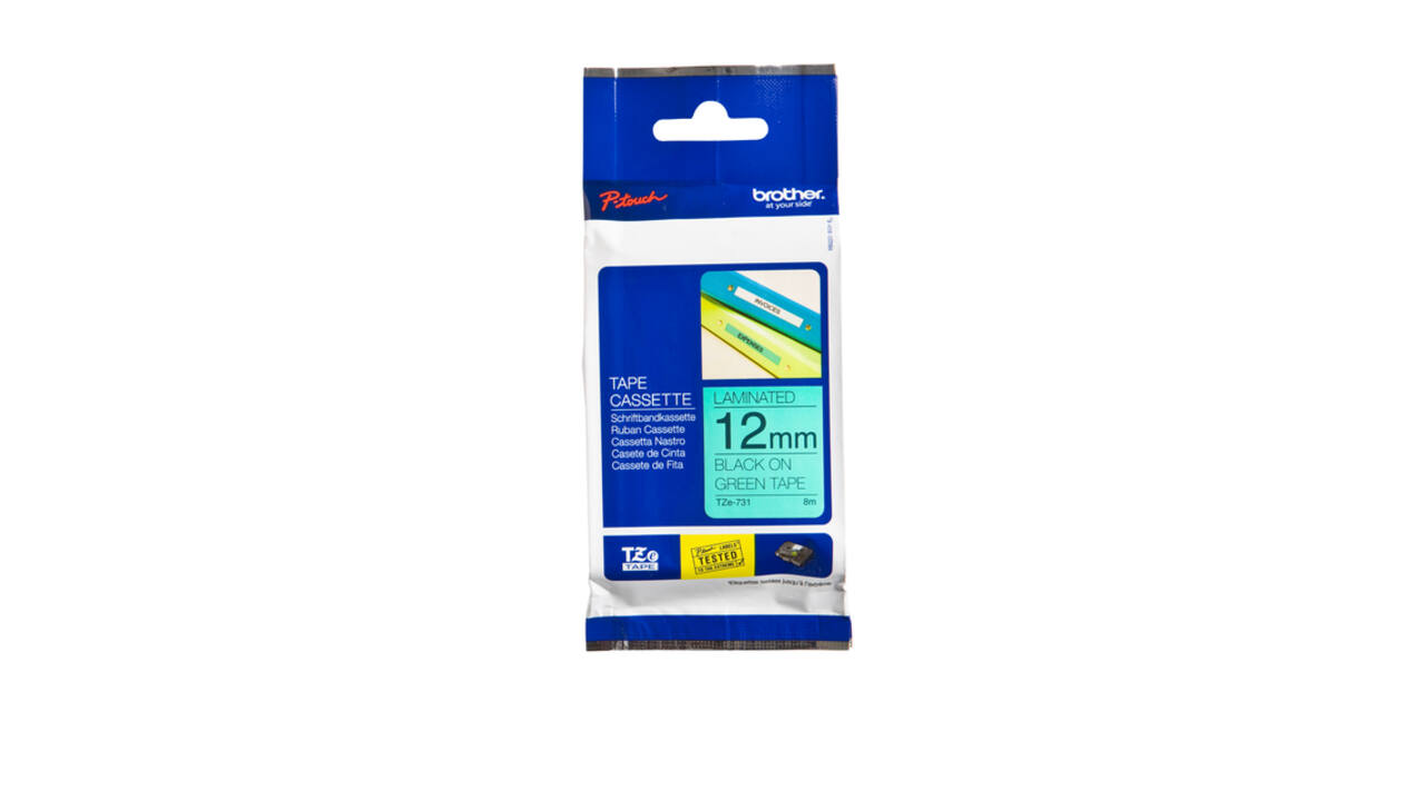 Labeltape Brother P-touch TZe-731 standaard 12mm zwart op groen