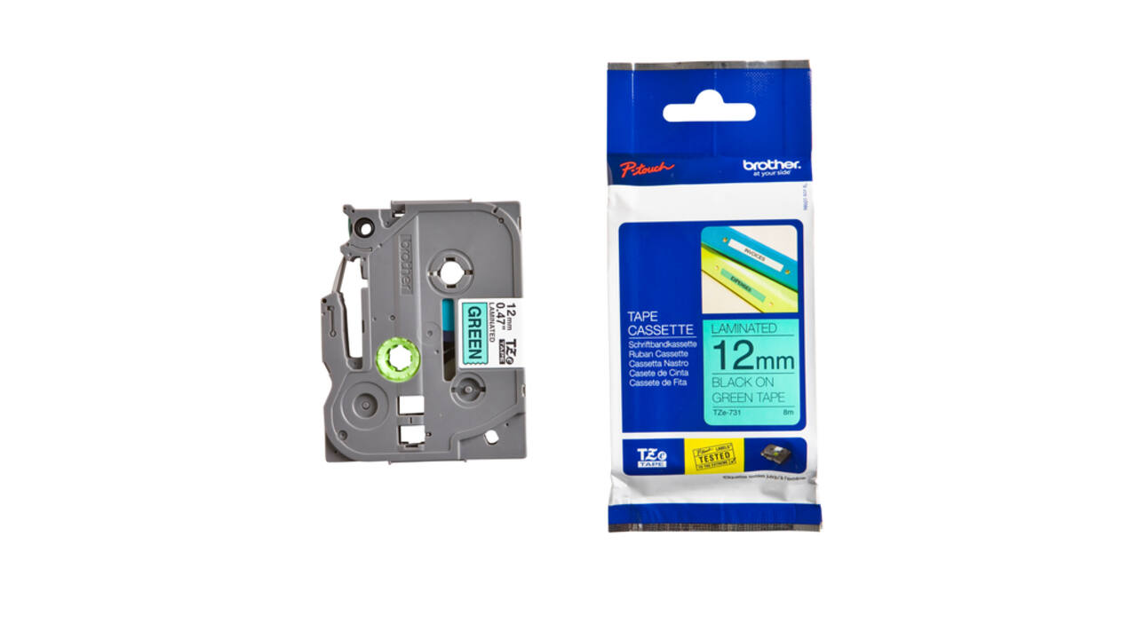 Labeltape Brother P-touch TZe-731 standaard 12mm zwart op groen