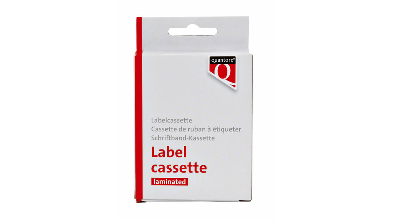 Labeltape Quantore TZe-221 9mmx8m zwart op wit