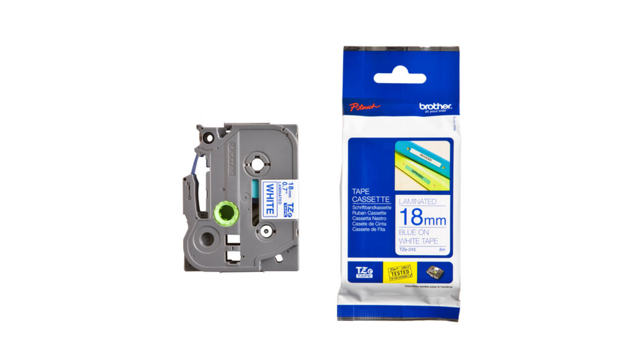Labeltape Brother P-touch TZe-243 standaard 18mm blauw op wit
