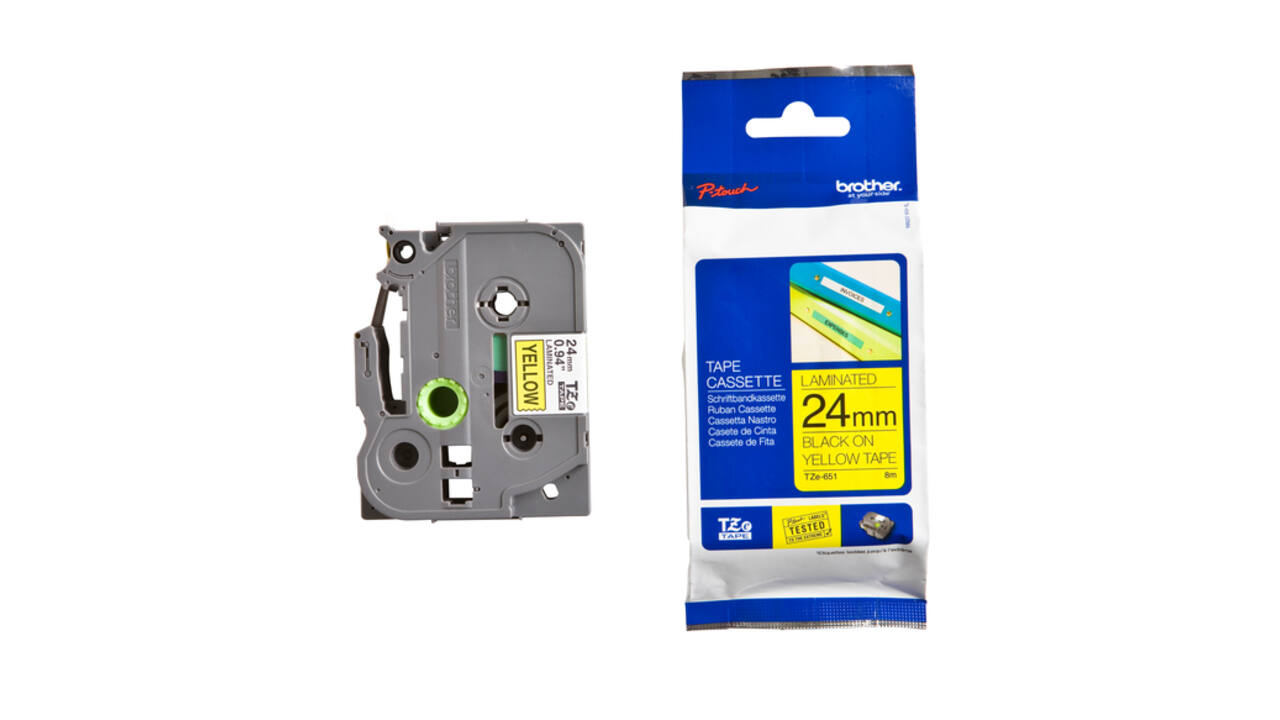 Labeltape Brother P-touch TZe-651 standaard 24mm zwart op geel