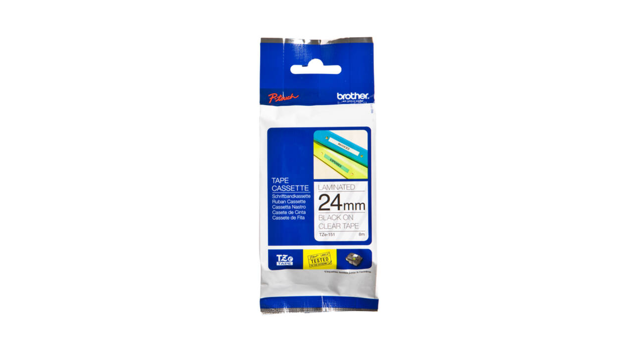 Labeltape Brother P-touch TZe-151 standaard 24mm zwart op transparant