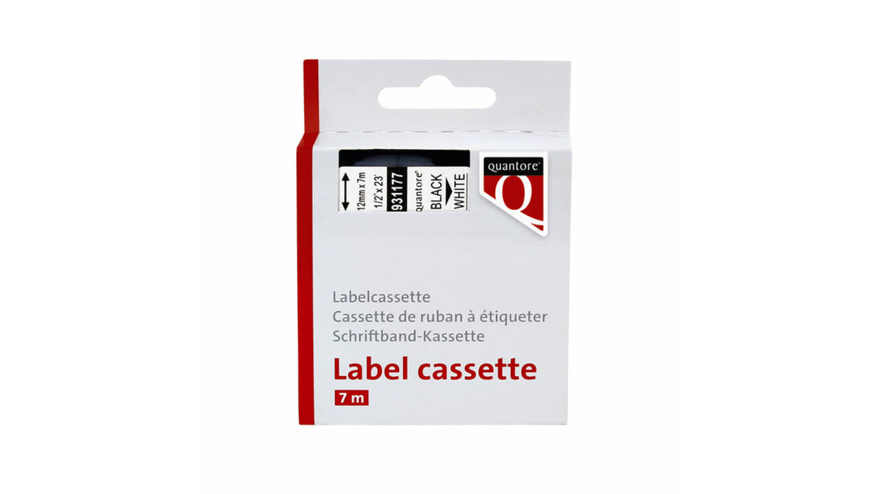 Labeltape Quantore 45013 12mmx7m zwart op wit