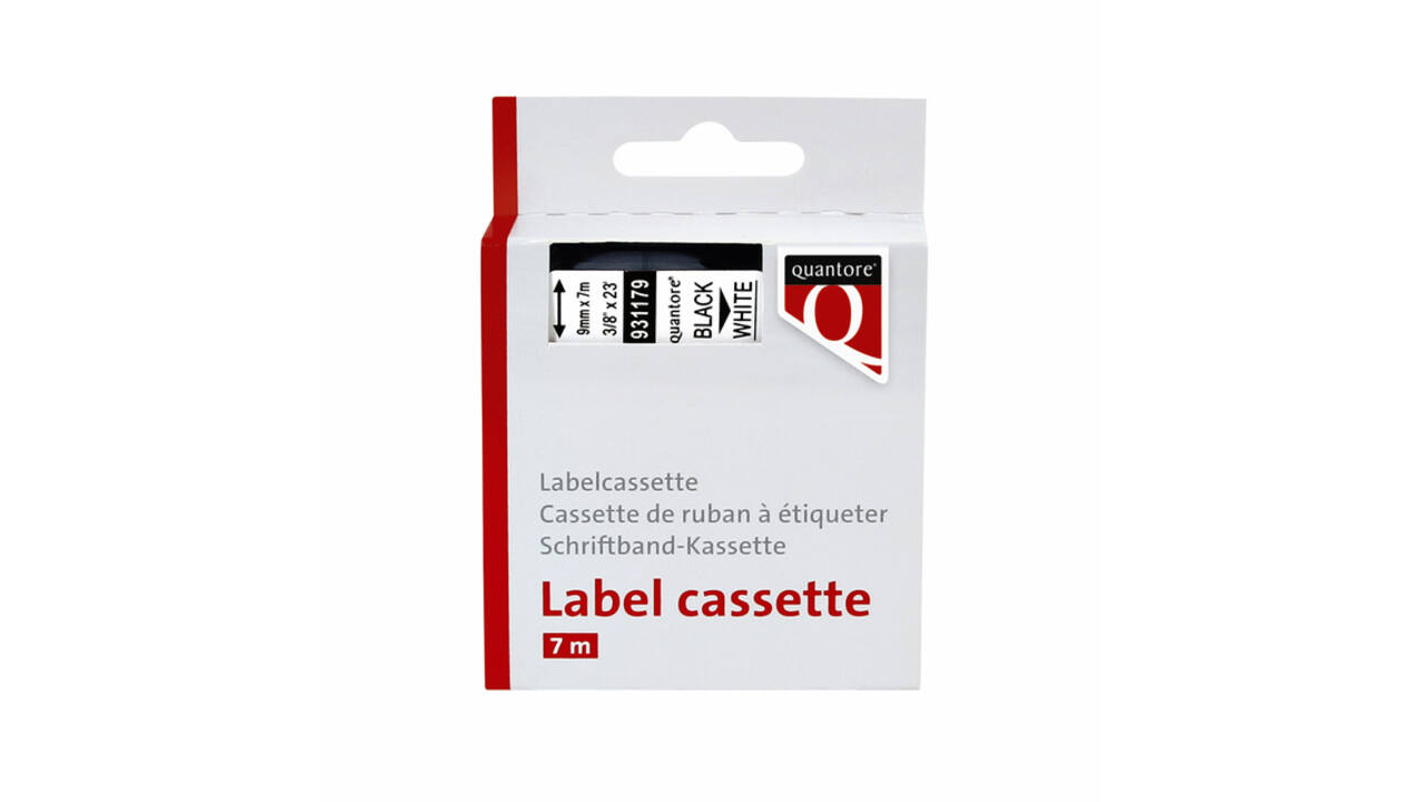 Labeltape Quantore 40913 9mmx7m zwart op wit
