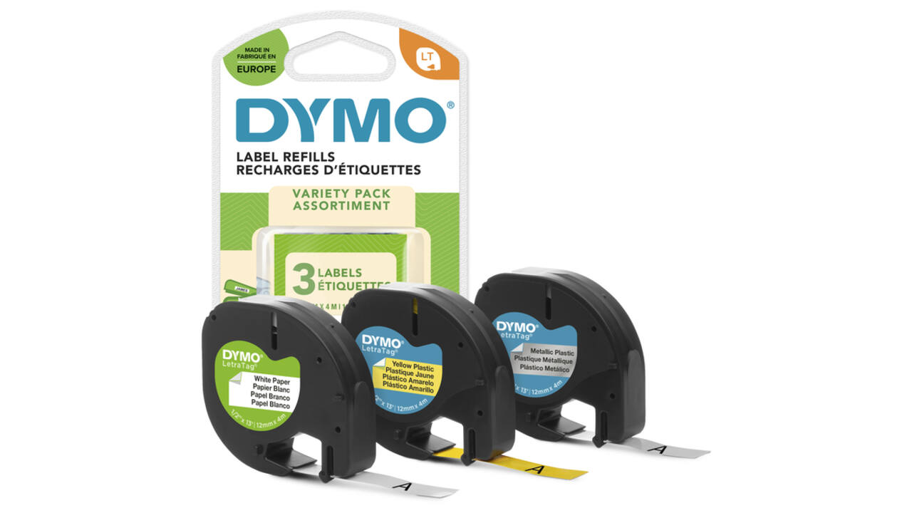 Labeltape Dymo LetraTag 12mm assorti 3 stuks