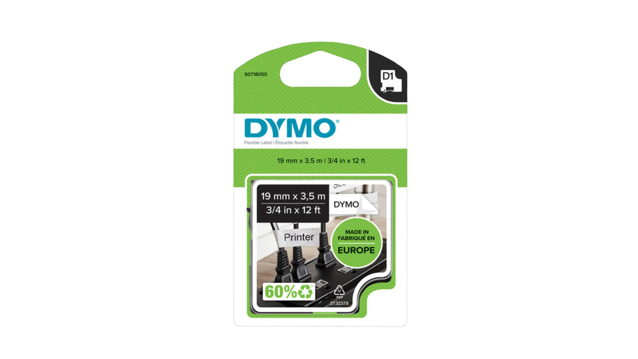 Labeltape Dymo LabelManager D1 nylon 19mm zwart op wit