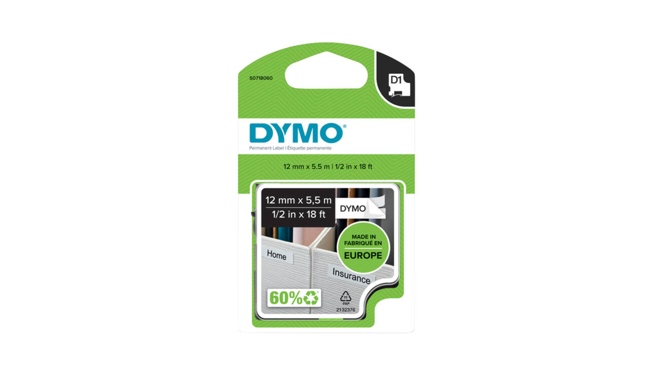 Labeltape Dymo LabelManager D1 polyester 12mmx5.5m zwart op wit
