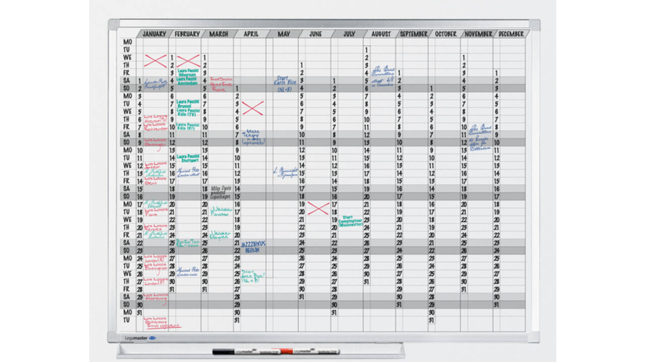 Planbord Legamaster professional jaarplanner hor 90x120cm