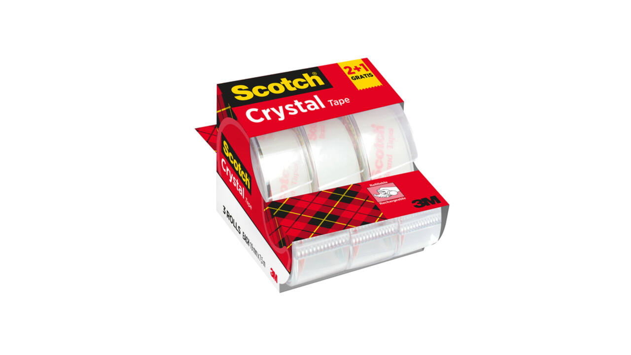 Plakband Scotch Crystal 600 19mmx7.5m transparant 2+1 gratis + handdispenser