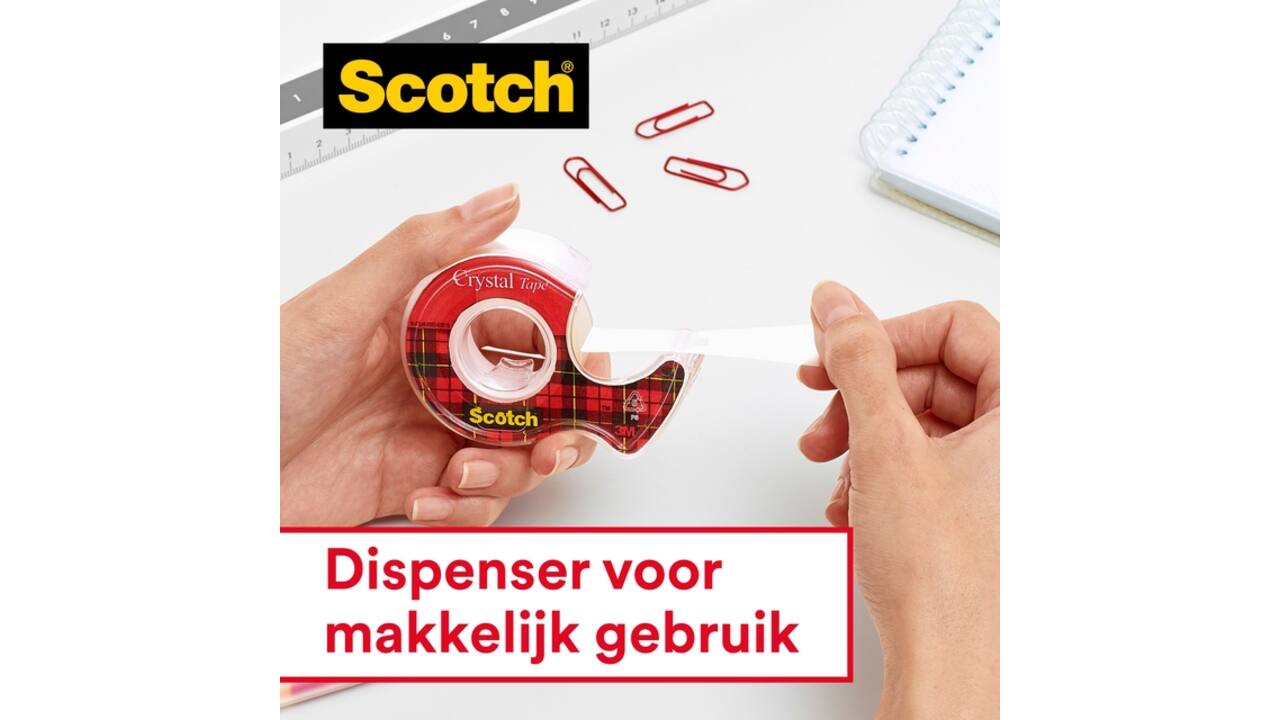 Plakband Scotch Crystal 600 19mmx7.5m transparant 2+1 gratis + handdispenser