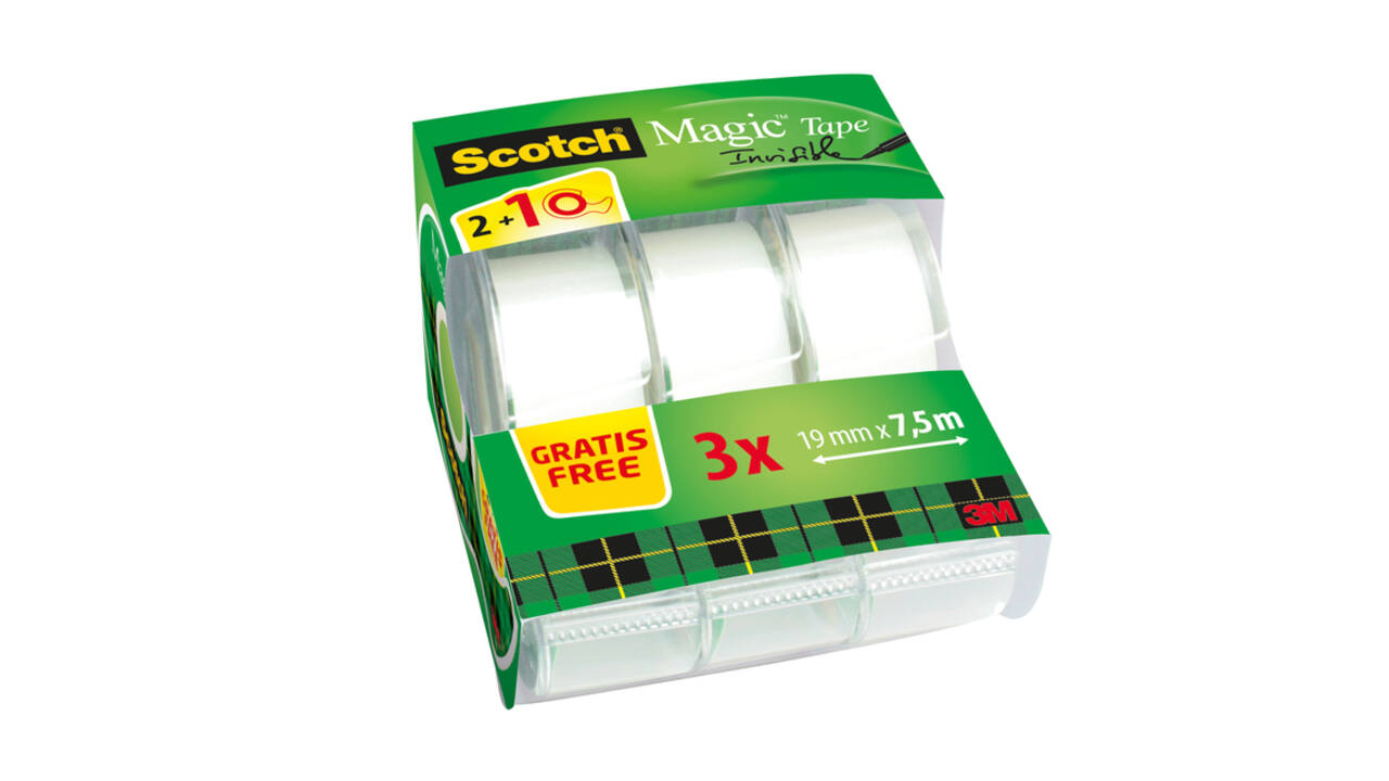 Plakband Scotch Magic 810 19mmx7.5m onzichtbaar mat 2+1 gratis + handdispenser