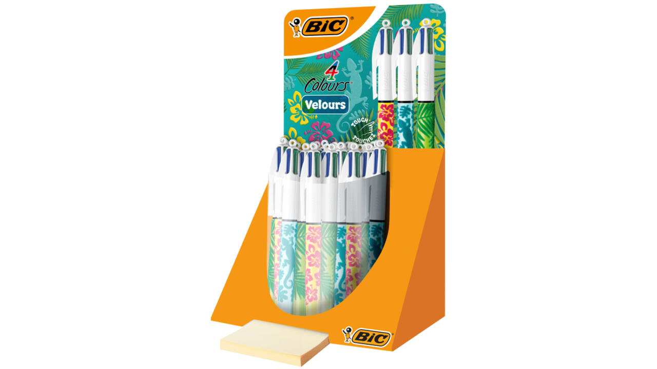 Balpen Bic 4kleuren velours medium assorti