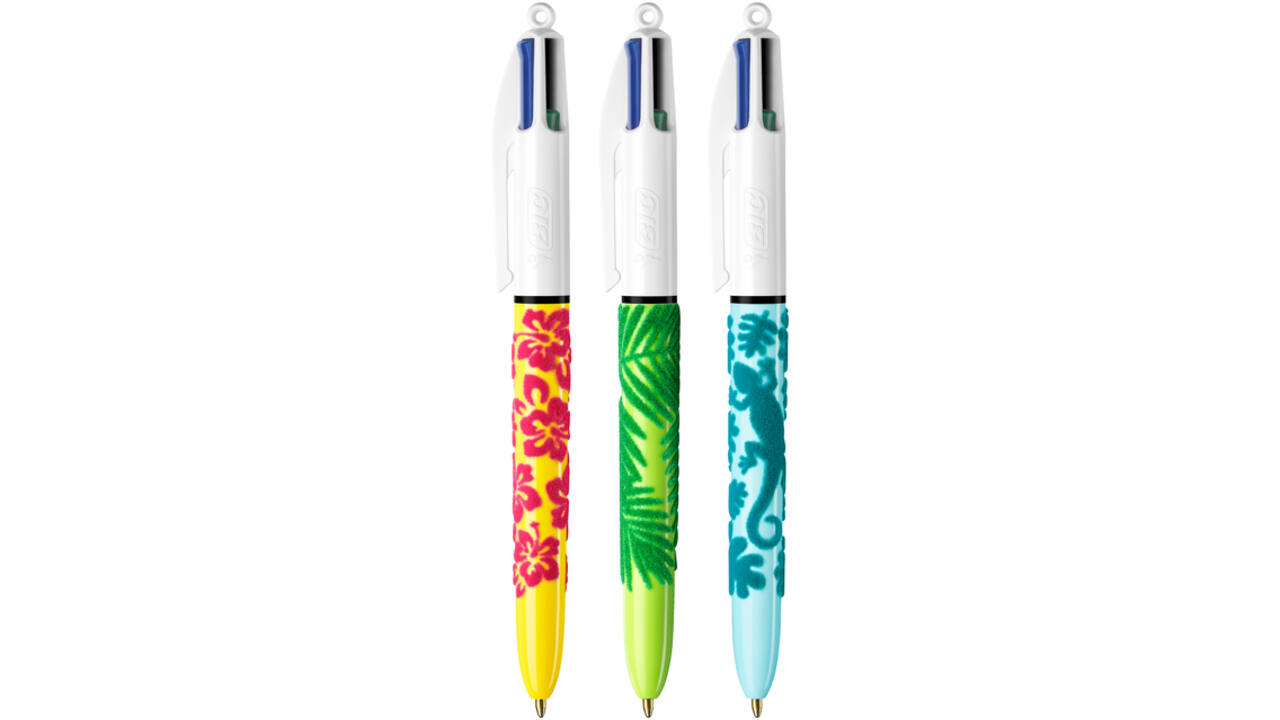 Balpen Bic 4kleuren velours medium assorti