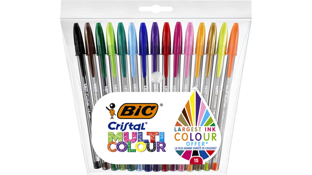 Balpen Bic Cristal large multicolour assorti 15 stuks