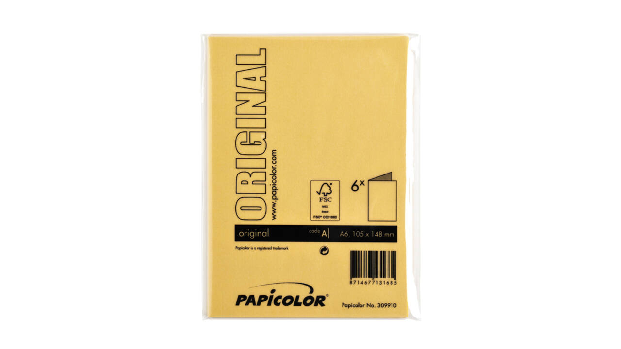 Correspondentiekaart Papicolor dubbel 105x148mm dottergeel pak à 6 stuks