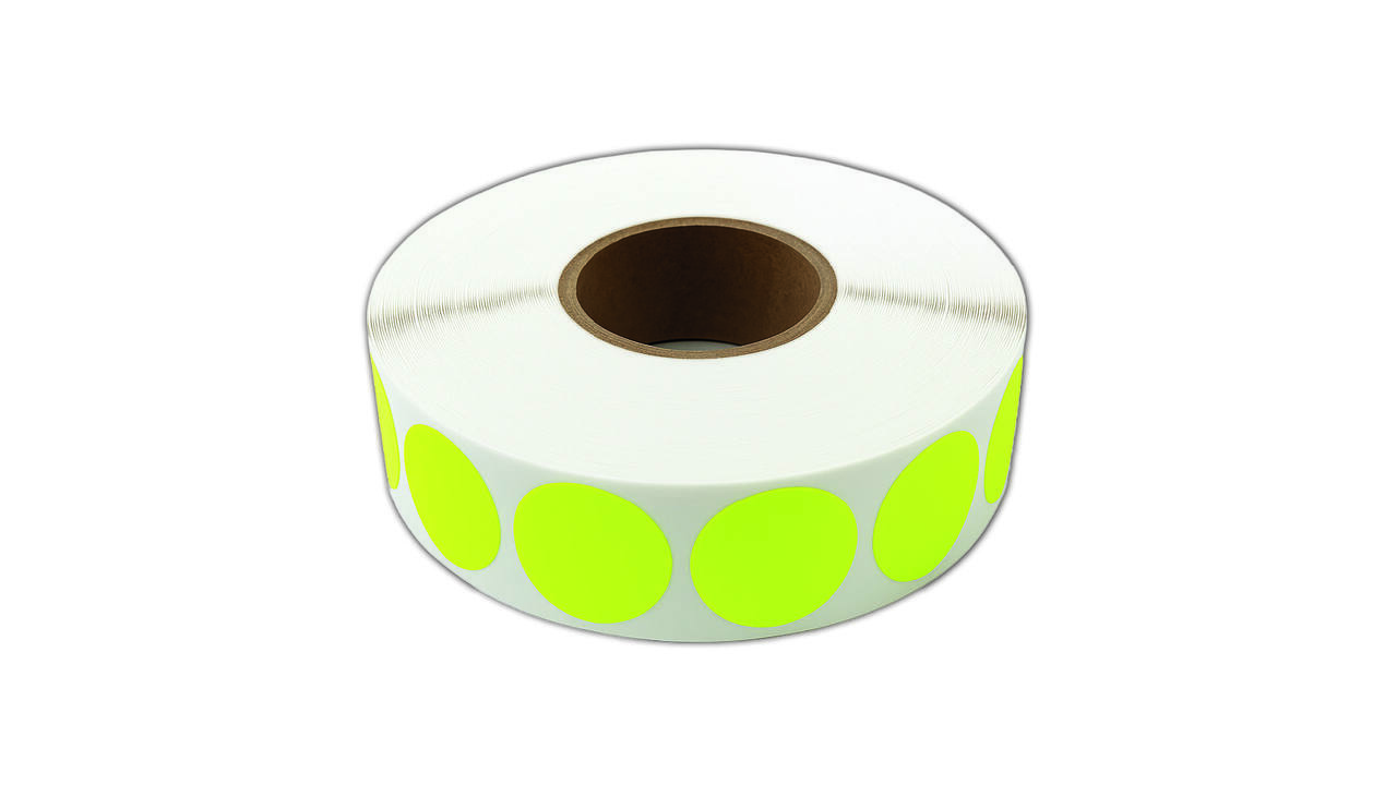 Etiket 25x25mm rond fluor geel permanent K45, 2000rol