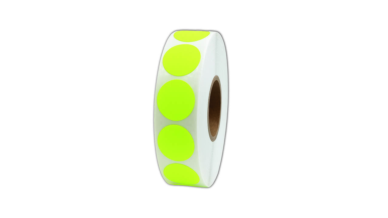 Etiket 25x25mm rond fluor geel permanent K45, 2000rol