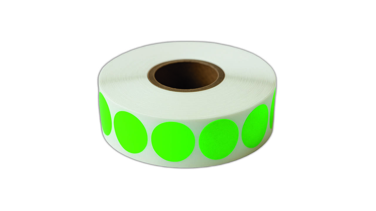 Etiket 25x25mm rond fluor groen permanent K45, 2000rol
