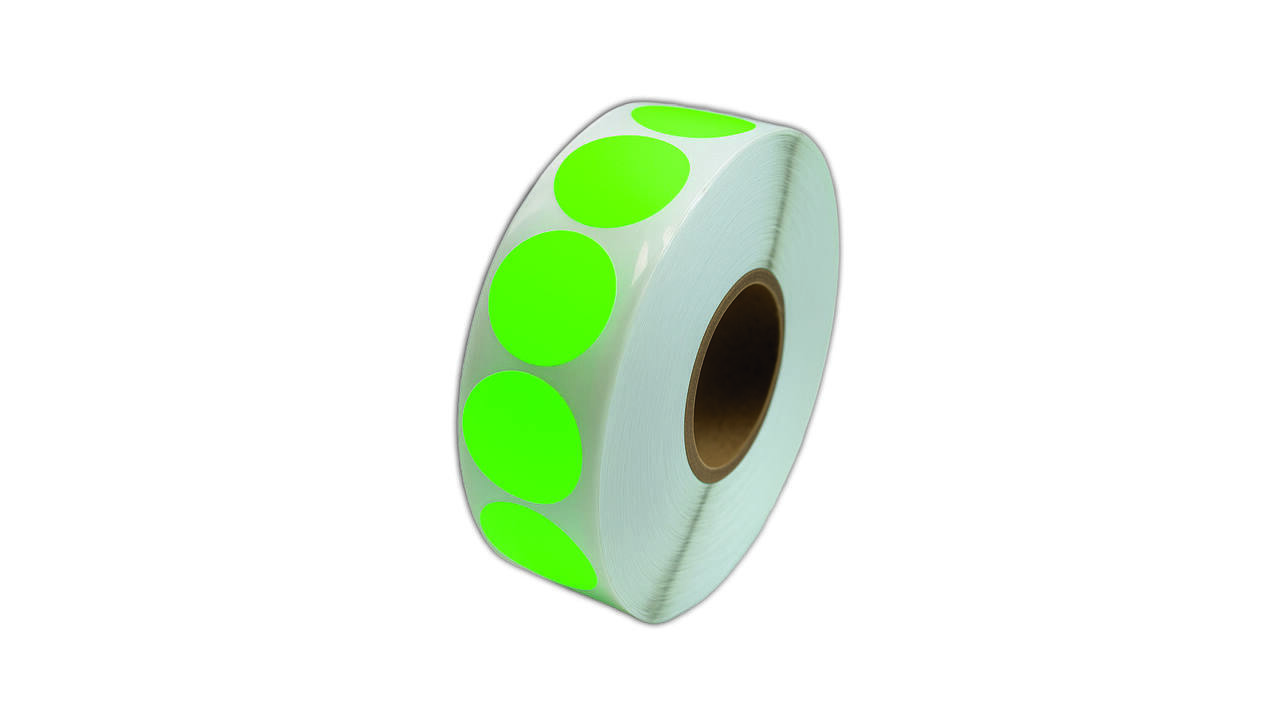 Etiket 25x25mm rond fluor groen permanent K45, 2000rol