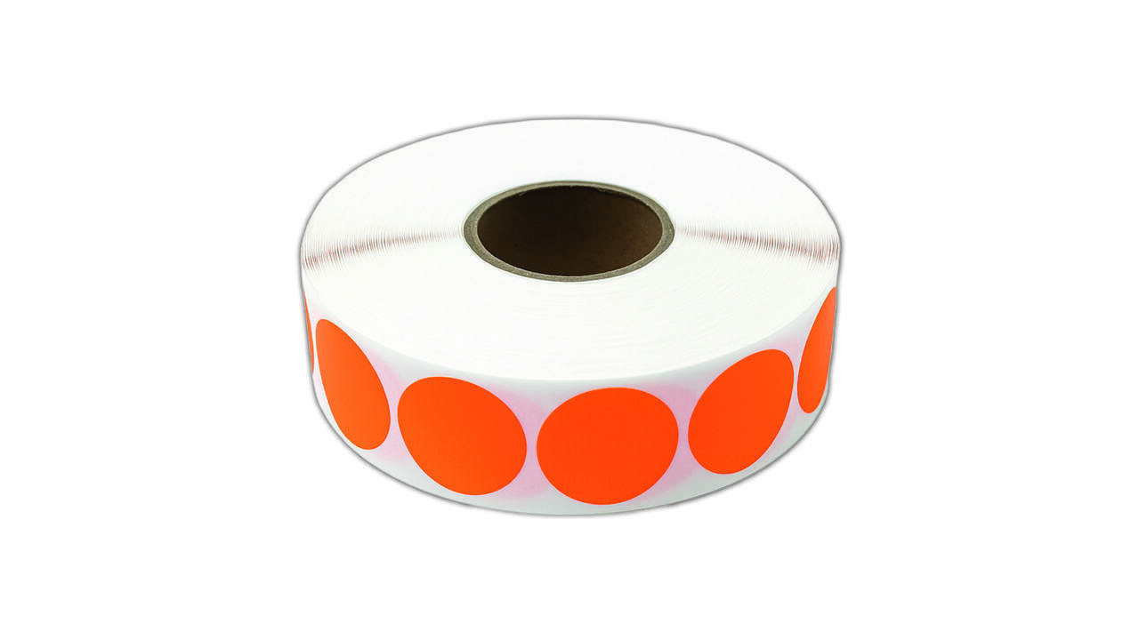 Etiket 25x25mm rond fluor oranje permanent K45, 2000rol