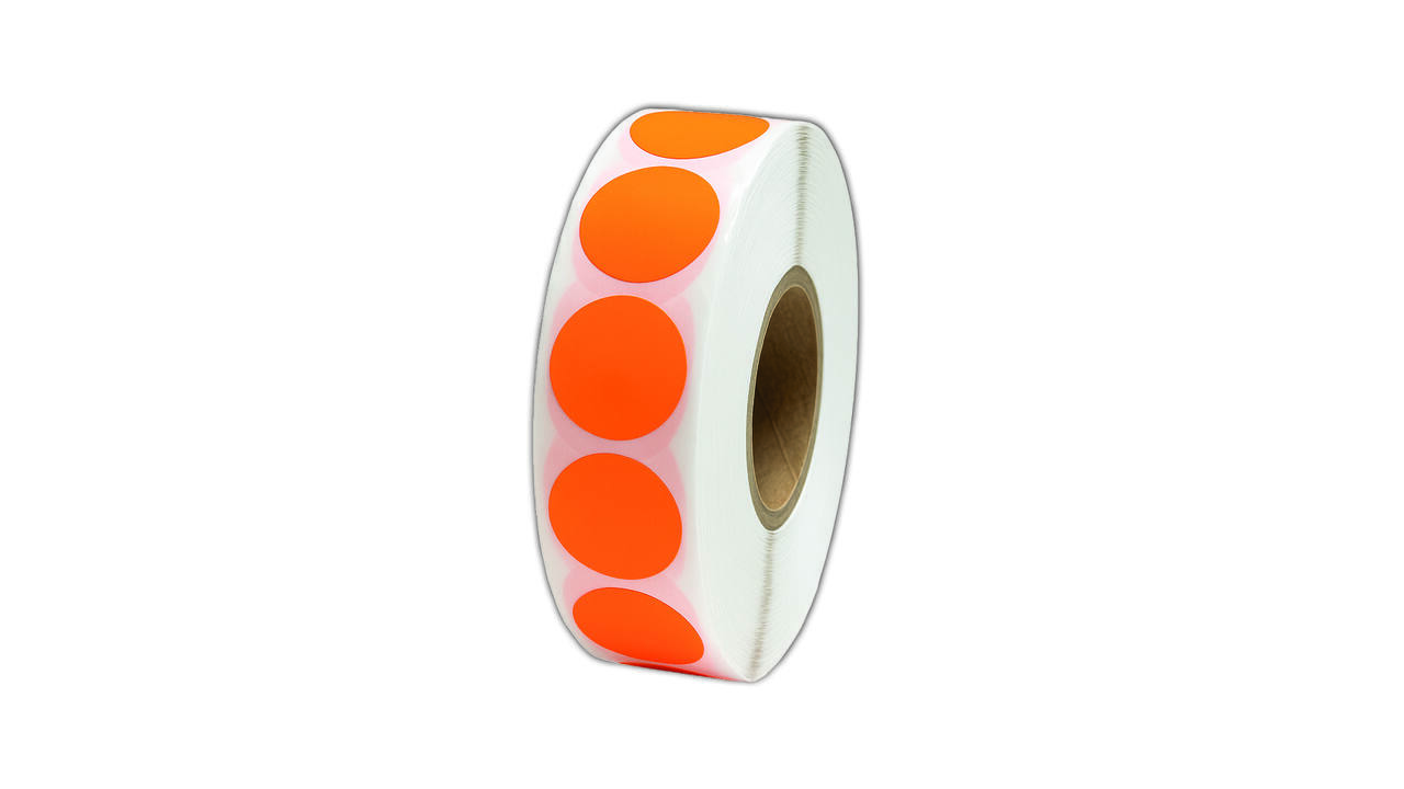 Etiket 25x25mm rond fluor oranje permanent K45, 2000rol