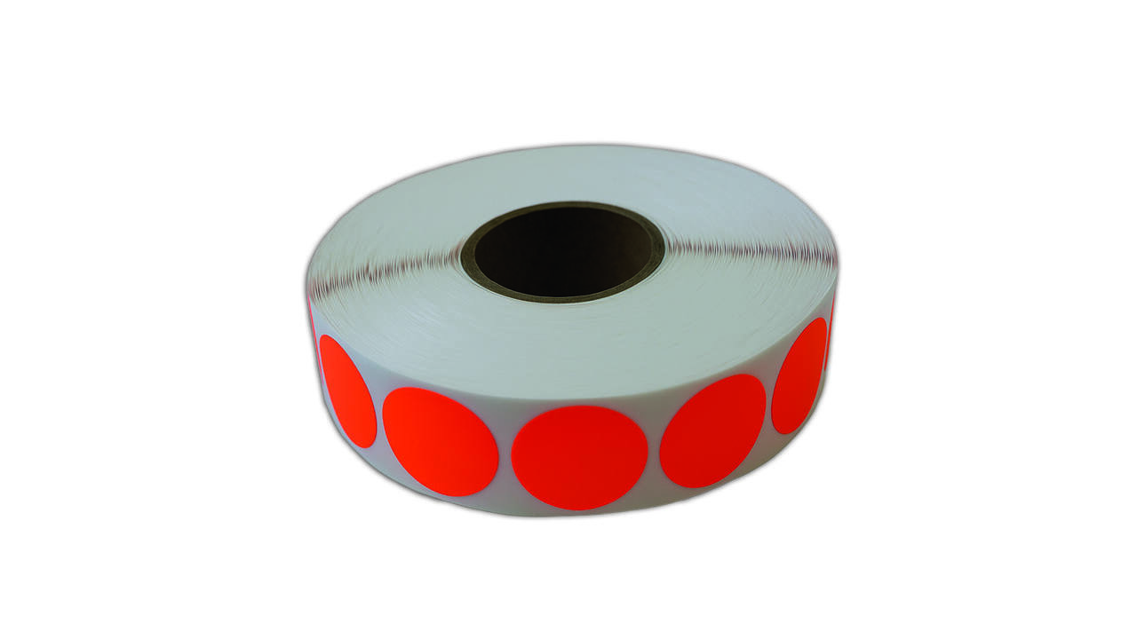 Etiket 25x25mm rond fluor rood permanent K45, 2000rol