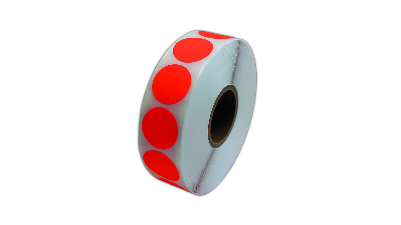 Etiket 25x25mm rond fluor rood permanent K45, 2000rol
