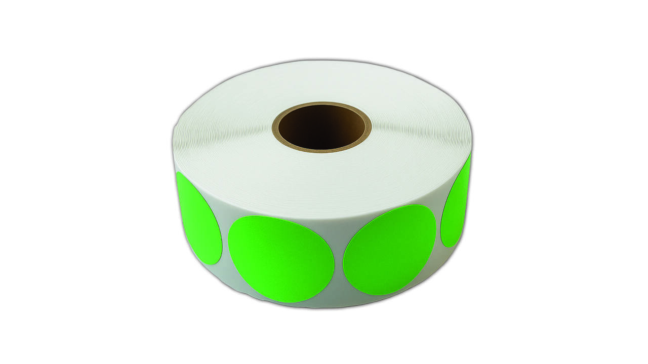 Etiket 50x50mm rond fluor groen premanent K45, 2000rol