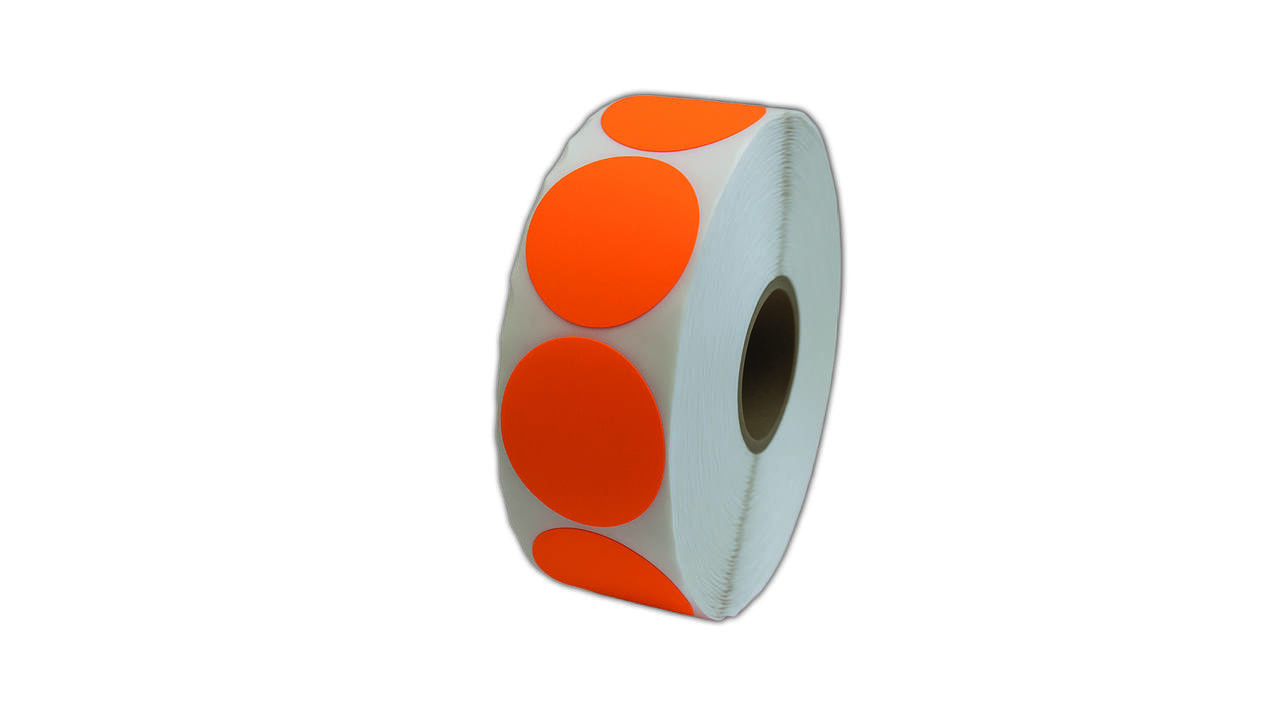 Etiket 50x50mm rond fluor oranje premanent K45, 2000rol