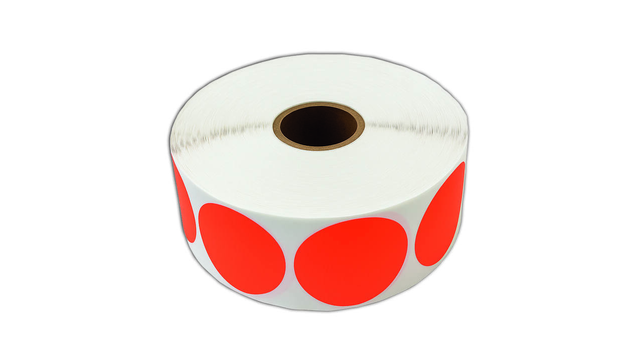 Etiket 50x50mm rond fluor rood premanent K45, 2000rol