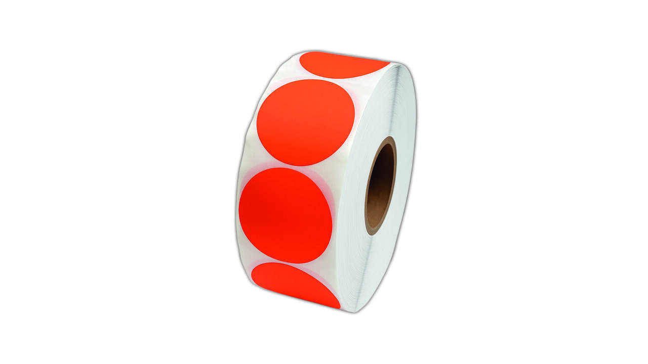 Etiket 50x50mm rond fluor rood premanent K45, 2000rol