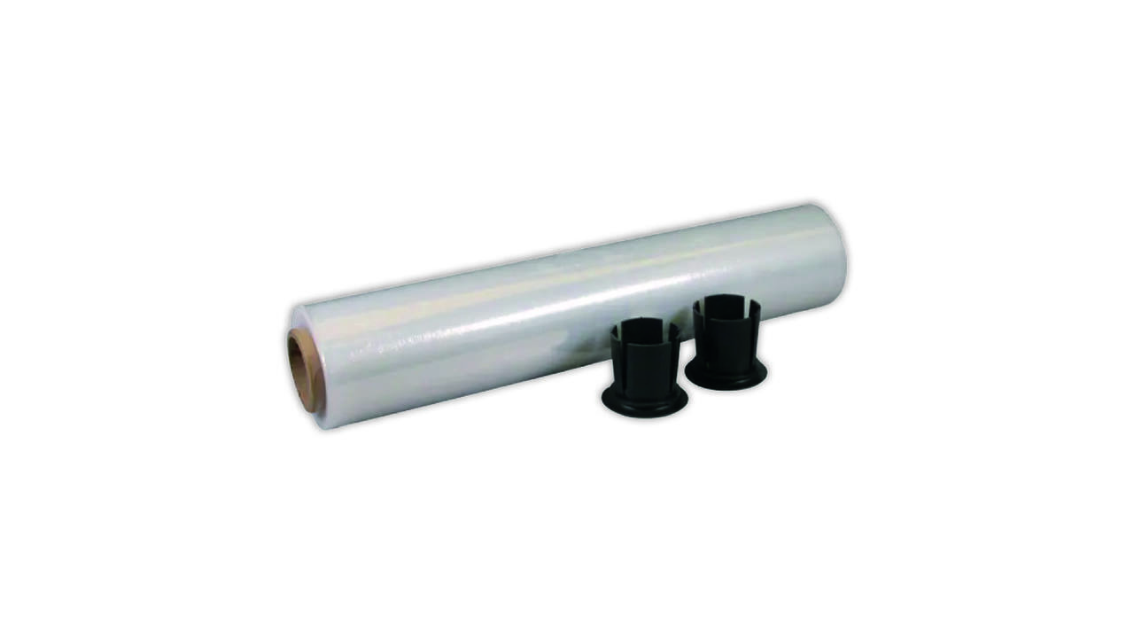 Wikkelfolie plus 450mmx300m 12mu OSC transparant + set plastic dispensers